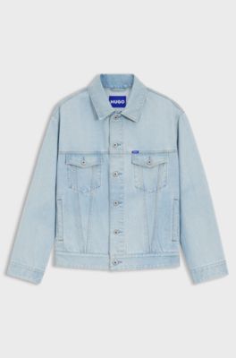 Giacca dalla vestibilit&agrave; morbida in denim blu vintage, Celeste