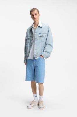 Loose-fit jacket in vintage-blue denim, Light Blue