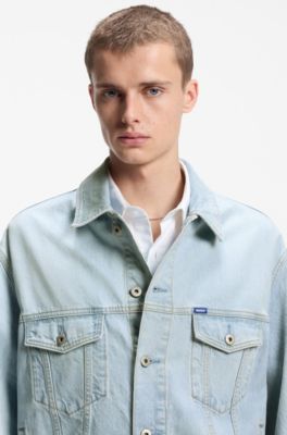 Giacca dalla vestibilit&agrave; morbida in denim blu vintage, Celeste