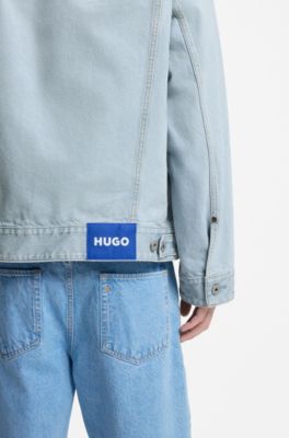 Giacca dalla vestibilit&agrave; morbida in denim blu vintage, Celeste