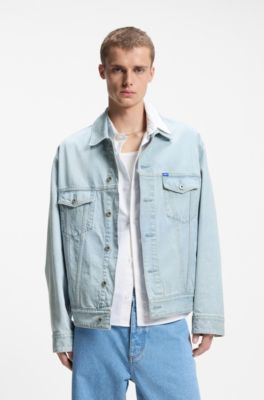Giacca dalla vestibilit&agrave; morbida in denim blu vintage, Celeste