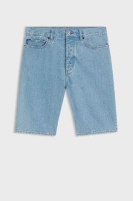 Straight-fit shorts van vintageblauw denim, Lichtblauw