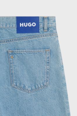 Straight-fit shorts in vintage-blue denim, Light Blue