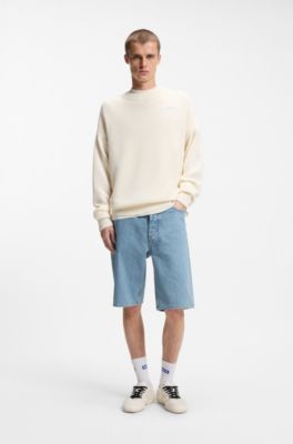 Short coupe droite en denim bleu vintage, bleu clair