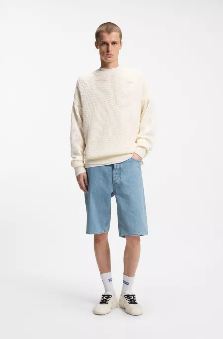 Straight-fit shorts in vintage-blue denim