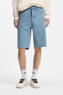 Straight-fit shorts in vintage-blue denim, Light Blue