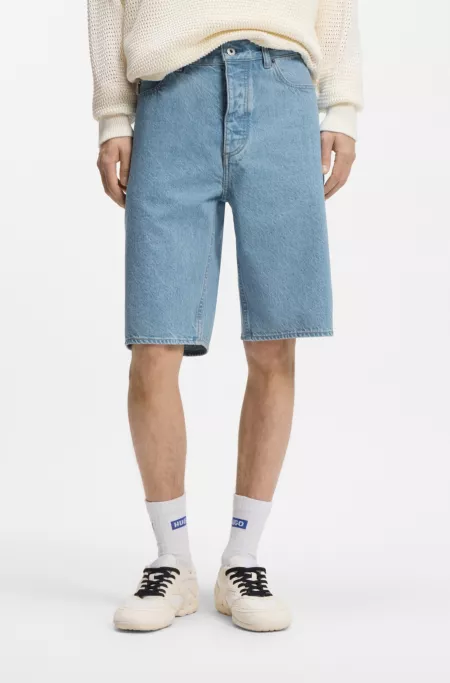 Straight-fit shorts in vintage-blue denim