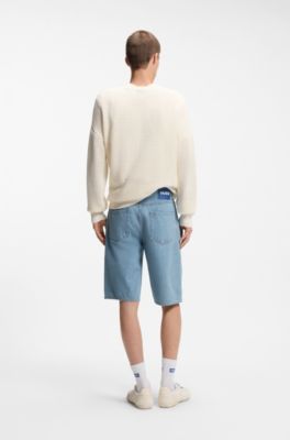 Short coupe droite en denim bleu vintage, bleu clair