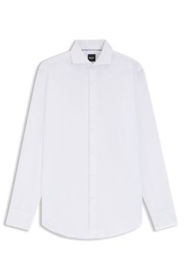 Slim-fit shirt in wrinkle-resistant structured cotton, White