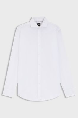 Slim-fit shirt in wrinkle-resistant structured cotton, White