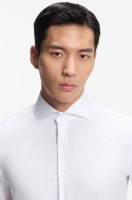 Slim-fit shirt in wrinkle-resistant structured cotton, White