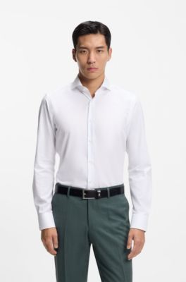 Slim-fit shirt in wrinkle-resistant structured cotton, White