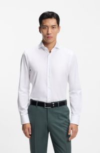 Slim-fit shirt in wrinkle-resistant structured cotton, White