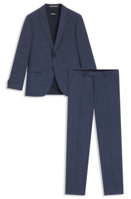 Two-piece regular-fit suit in patterned stretch cloth, Dark Blue
