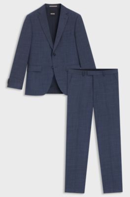 Two-piece regular-fit suit in patterned stretch cloth, Dark Blue
