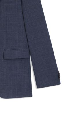 Two-piece regular-fit suit in patterned stretch cloth, Dark Blue