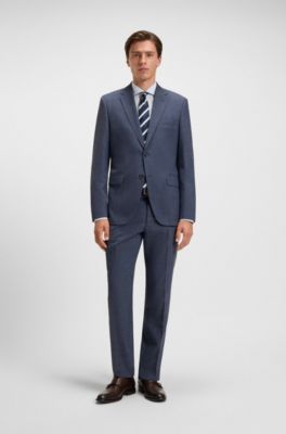 Two-piece regular-fit suit in patterned stretch cloth, Dark Blue