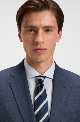 Two-piece regular-fit suit in patterned stretch cloth, Dark Blue