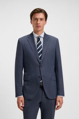 Two-piece regular-fit suit in patterned stretch cloth, Dark Blue