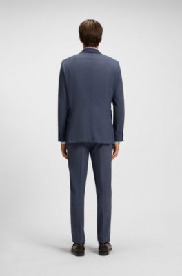 Two-piece regular-fit suit in patterned stretch cloth, Dark Blue