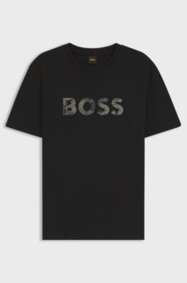 Cotton-jersey T-shirt with logo print, Black