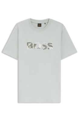 BOSS - Cotton-jersey T-shirt with logo print - Silver