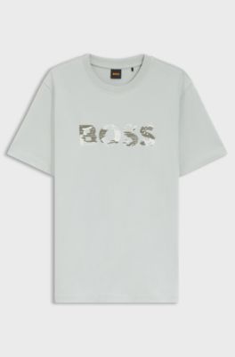 Cotton-jersey T-shirt with logo print, Silver
