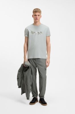 Cotton-jersey T-shirt with logo print, Silver