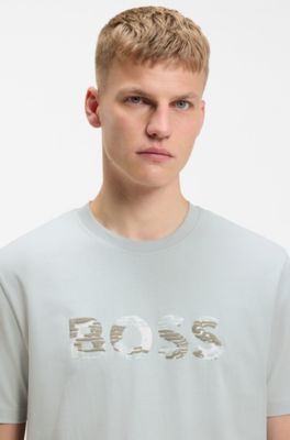 Cotton-jersey T-shirt with logo print, Silver
