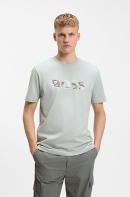 Cotton-jersey T-shirt with logo print, Silver