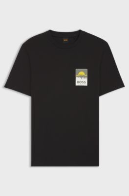 Cotton-jersey T-shirt with logo artwork, Black
