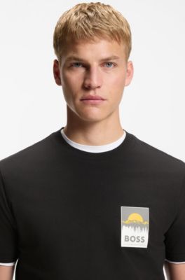 T-Shirt aus Baumwoll-Jersey mit Logo-Artwork, Schwarz