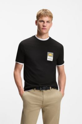 Cotton-jersey T-shirt with logo artwork, Black