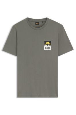 Cotton-jersey T-shirt with logo artwork, Grey