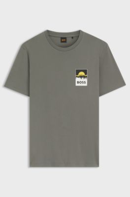 Camiseta de punto de algod&oacute;n con logo de dise&ntilde;o, Gris