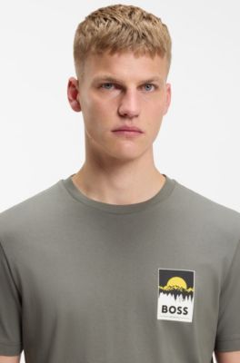 Camiseta de punto de algod&oacute;n con logo de dise&ntilde;o, Gris