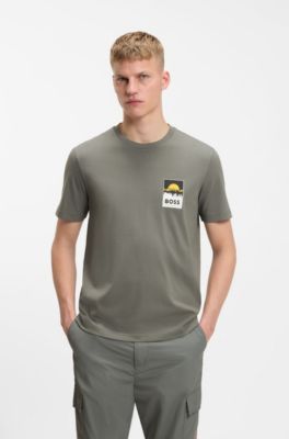 Camiseta de punto de algod&oacute;n con logo de dise&ntilde;o, Gris