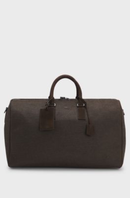 BOSS BY BECKHAM Fabric holdall with leather trims, Dark Green
