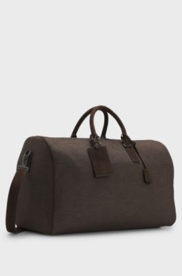BOSS BY BECKHAM Fabric holdall with leather trims, Dark Green