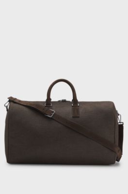 BOSS BY BECKHAM Fabric holdall with leather trims, Dark Green