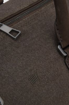 BOSS BY BECKHAM Fabric holdall with leather trims, Dark Green