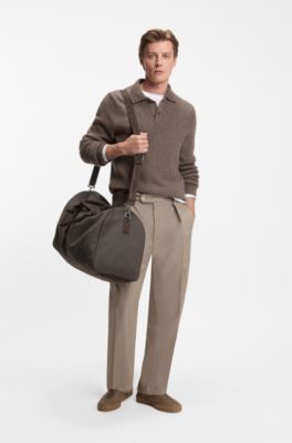BOSS BY BECKHAM Fabric holdall with leather trims, Dark Green