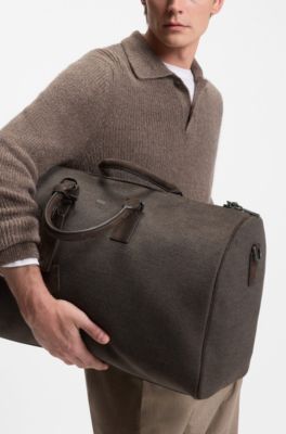 BOSS BY BECKHAM Fabric holdall with leather trims, Dark Green