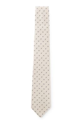 Silk tie with micro paisley pattern, White