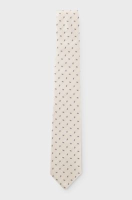 Silk tie with micro paisley pattern, Natural