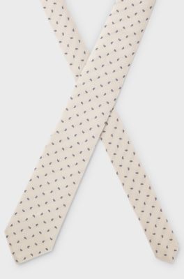 Silk tie with micro paisley pattern, Natural