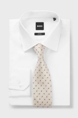 Silk tie with micro paisley pattern, Natural