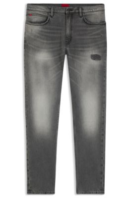 Extra-slim-fit jeans in distressed grey stretch denim, Grey
