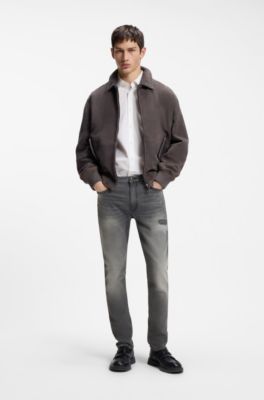 Extra-slim-fit jeans in distressed grey stretch denim, Grey