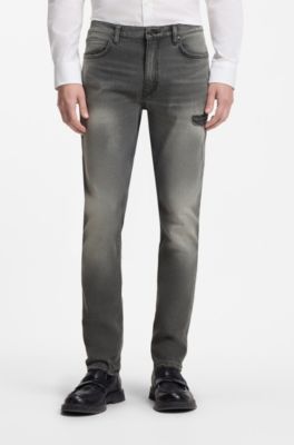 Extra-slim-fit jeans in distressed grey stretch denim, Grey